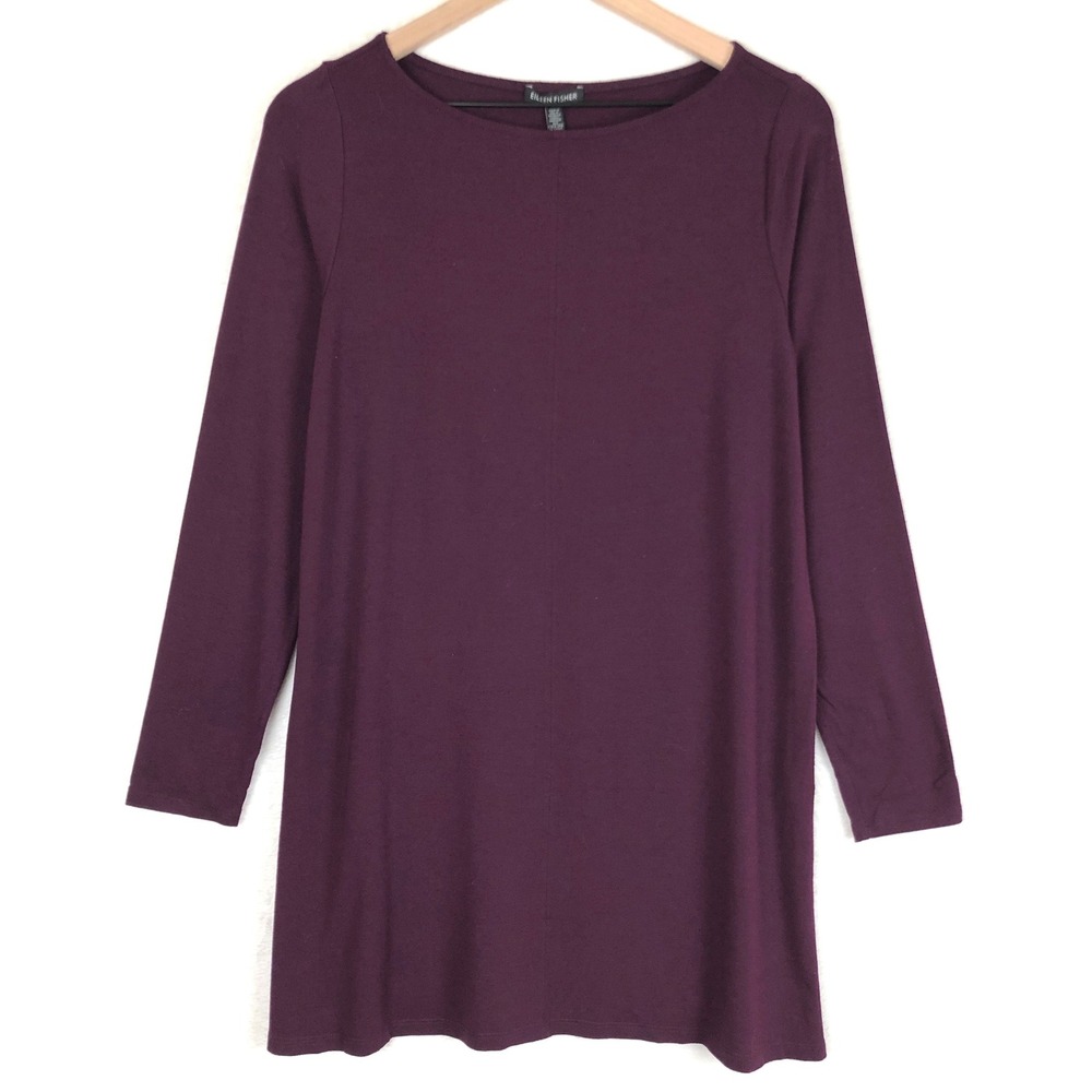 EILEEN FISHER Viscose Jersey Long Sleeve Tunic Top Sz S Plum Purple Minimalist